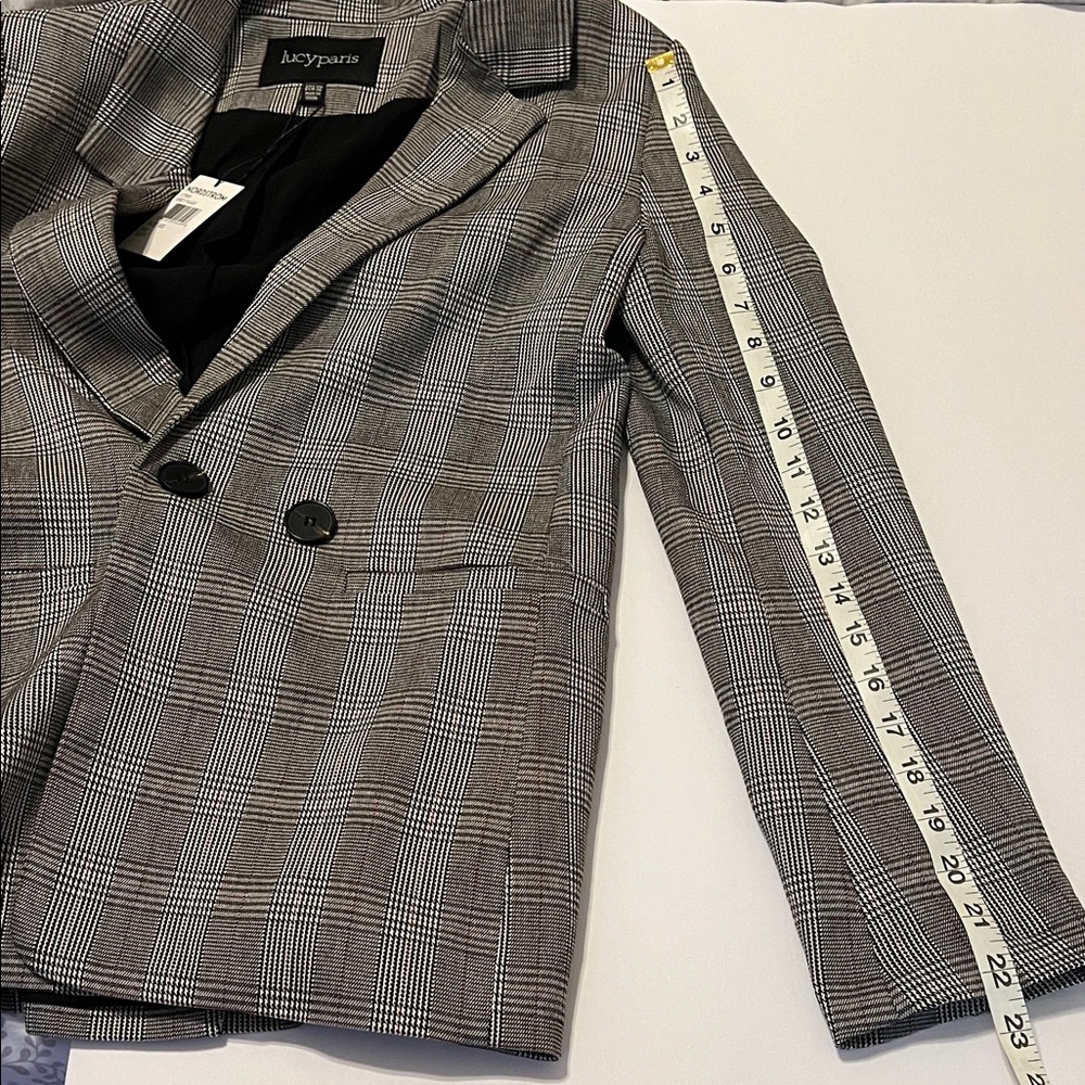 Lucy Paris double button grey plaid contemporary tailored Blazer XS NWT - Picture 15 of 15
